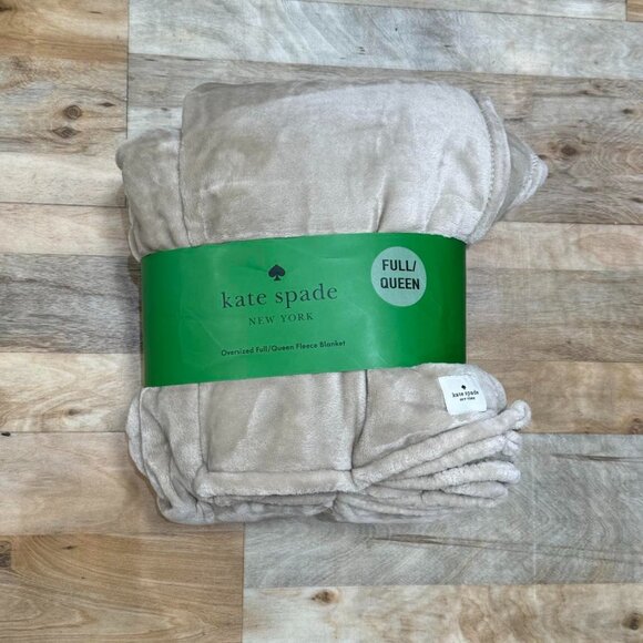 Kate Spade Queen Full Beige Taupe Grayish Fleece Blanket Comforter Throw Bedding - Picture 1 of 5